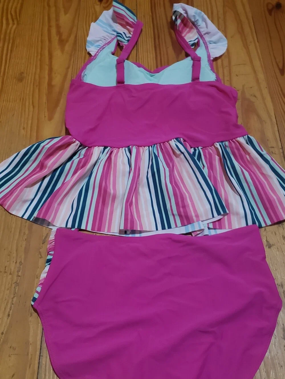 Matilda Jane Hot Pink Striped Peplum Two-Piece Swimsuit